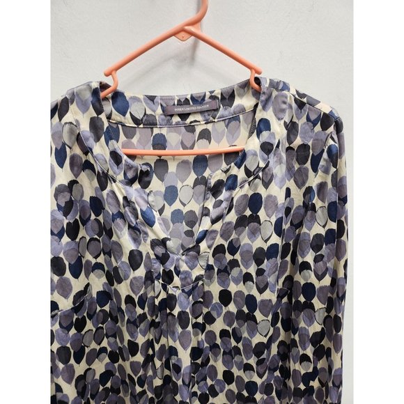 Boden Limited Edition Womens Silk Long Sleeve Blouse Size Large Black Gray Print - Picture 2 of 5